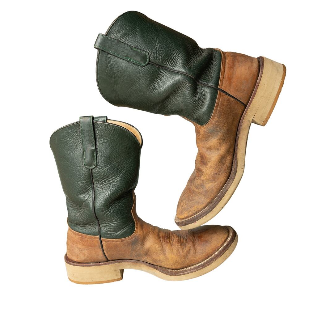 Vintage Anderson Bean Boot Co Evergreen &Tan Yellow Brown Western Utility Boots - Picture 11 of 12